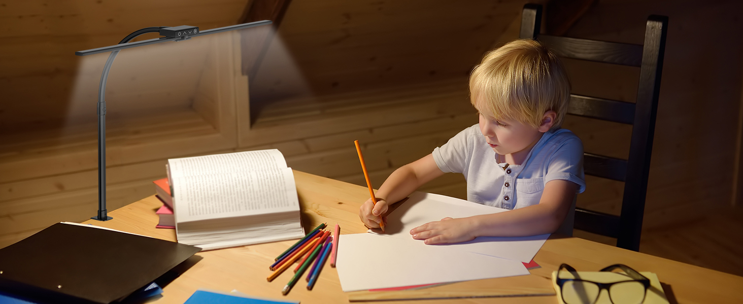 Світлодіодна лампа VUENICEE для столу з регулюванням яскравості та пультом дистанційного керування, 20W, кріплення-прищіпка, офісна лампа, 5 режимів кольору та яскравості, гнусий