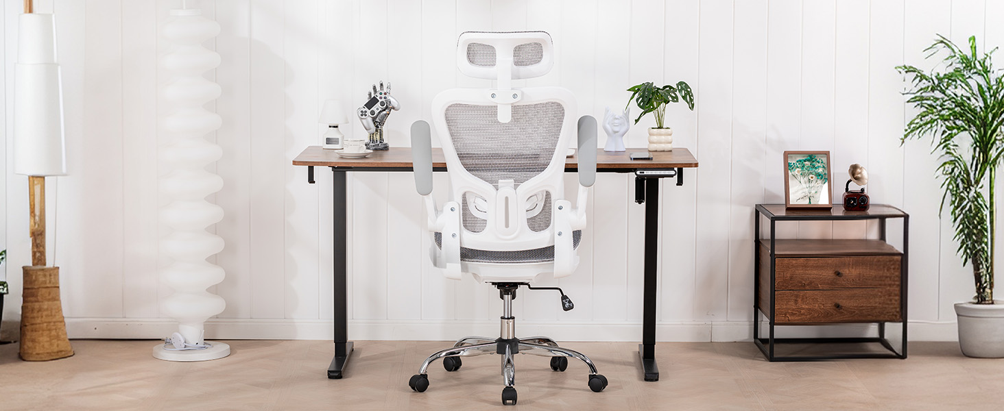 Офісне крісло GTPLAYER Ergonomisch - регульована спинка, підлокітники, поперекова підтримка, функція гойдання, дихаюча сітка, 150 кг (Білий)