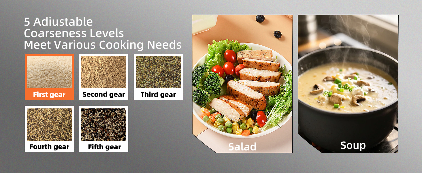 Набір електричних мельниць для солі та перцю з заряджною станцією, об'єм 110 мл, 5 ступенів помелу, керамічна млинка, щітка, 2 шт., чорний