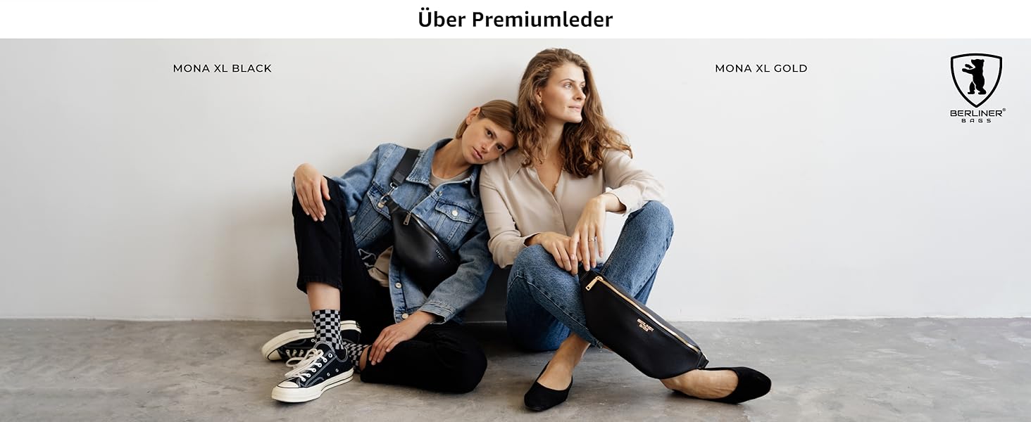 Чоловіча/жіноча поясна сумка Berliner Bags Preiu, шкіряна кросбоді сумка, XL (Чорний / Золотий)