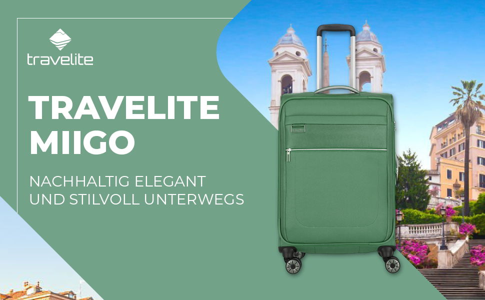 Валіза Travelite MIIGO 77 см, розширювана, з TSA замком, 90-96 л, з екологічних матеріалів, колір: Matcha (зелений)