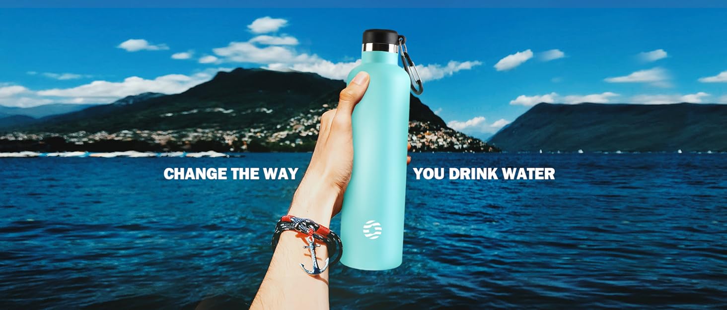 Фляга спортивна Feijian 1л з карабіном, нержавіюча сталь, термофляга, без BPA, для напоїв, кемпінг, спорт, школа, армійський зелений