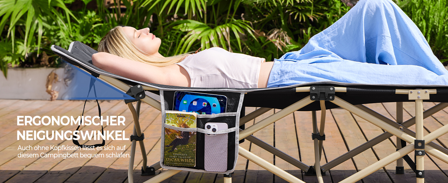 Ліжко-розкладачка Yaheetech для кемпінгу, сіре, до 150 кг, з бічною кишенею та сумкою для транспортування