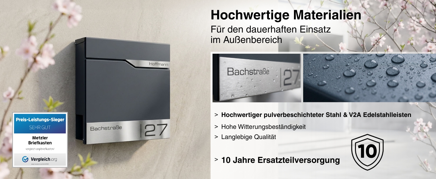 Поштовий ящик Metzler Anthrazit RAL 7016 з газетницею та табличкою з нержавіючої сталі V2A, антикорозійний, сучасний, 10 років гарантії на запчастини