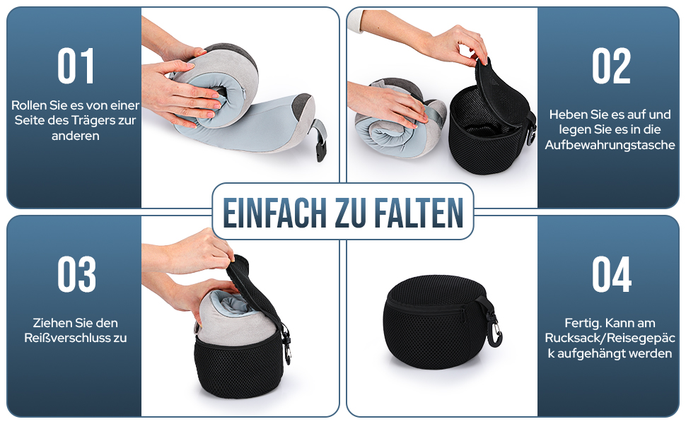 Подушка для шиї в літак, Memory Foam, м'яка, регульована та компактна, Ice Silk, для дорослих, ергономічна, з чохлом для зберігання (сіра)