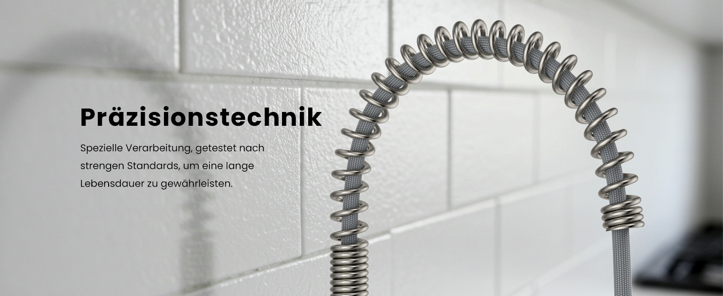 Змішувач кухонний настінний DAYONE з висувною лійкою, нержавіюча сталь, 3 режими, 360° обертання, відстань між отворами 15 см, матовий