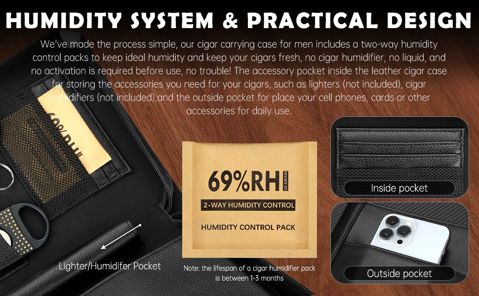 KEJIAR Набір для зберігання сигар: Humidor, ріжучий інструмент, зволожувач, коричневий