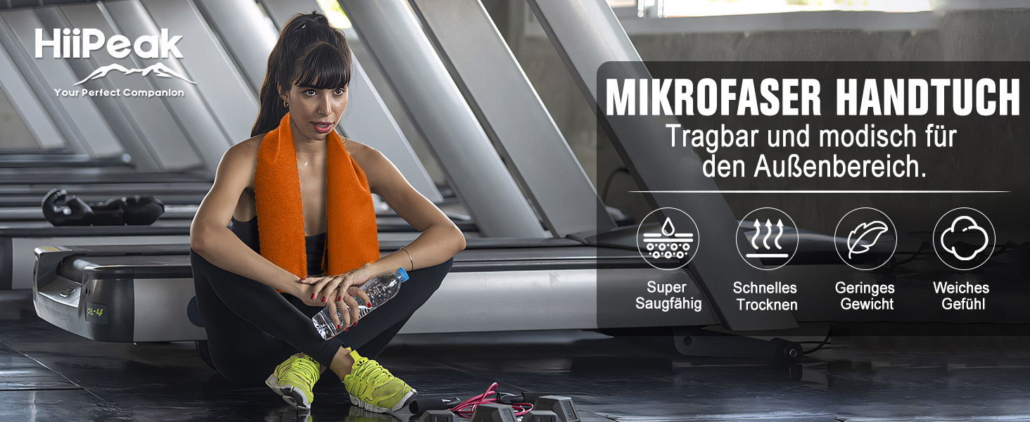 Рушник з мікрофібри HiiPeak: компактний, легкий, швидковисихаючий (50x30 см, помаранчевий)