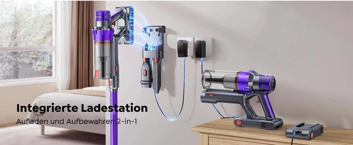 SMOTURE Бездротовий акумуляторний пилосос 50 000 Па, 65 хв роботи, міні-турбонасадка, самостійна парковка, антизаплутана щітка, док-станція на стіні, для шерсті тварин/килимів/твердих поверхонь/автомобіля, модель: VAC02, темно-фіолетовий