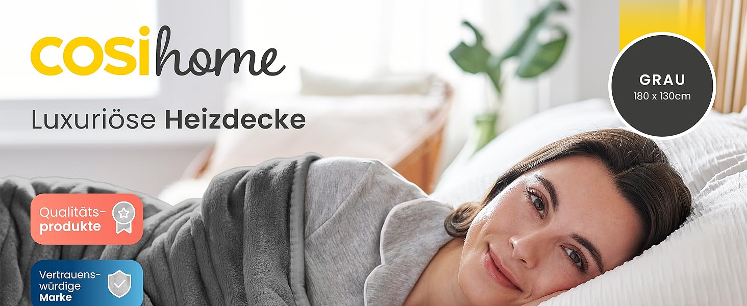 Електрична ковдра Cosi Home 180x130 см з підігрівом, таймером, захистом від перегріву та 10 рівнями нагріву - сіра