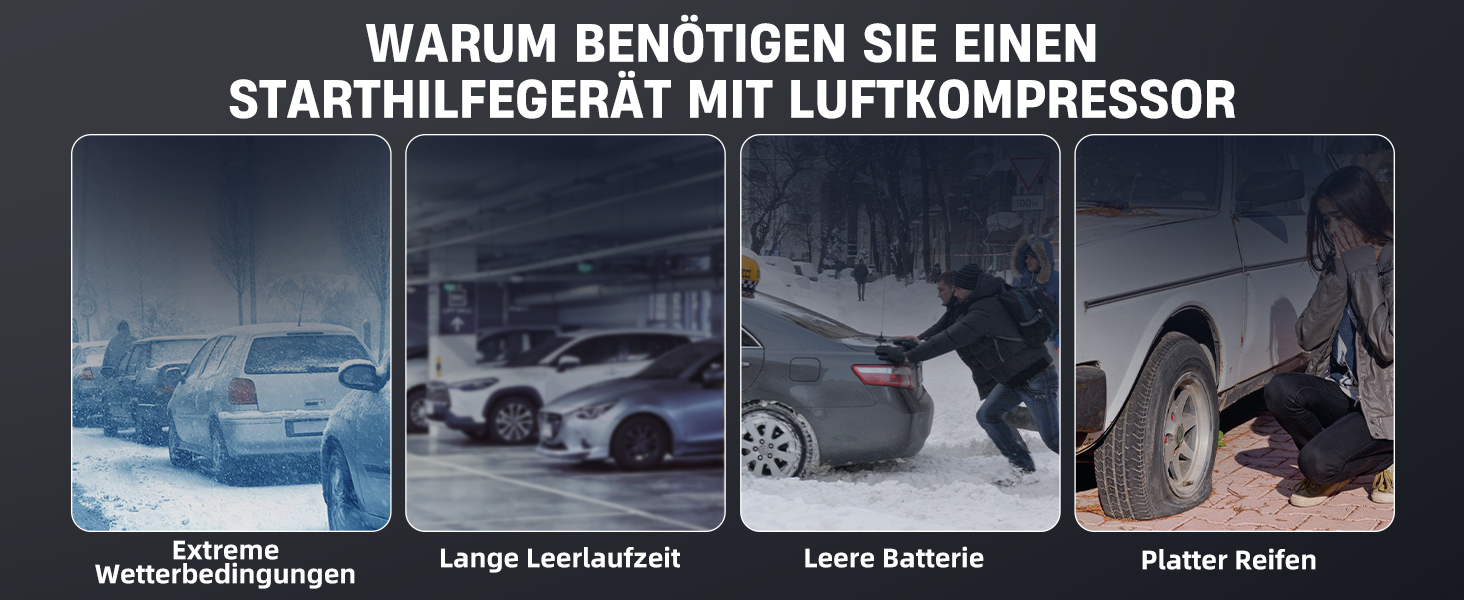 Powerbank для автомобіля з компресором 150PSI ANFLAG 5500A, стартер для бензинових та дизельних двигунів (12.0L), LCD дисплей, LED ліхтарик, подвійний USB, сірий