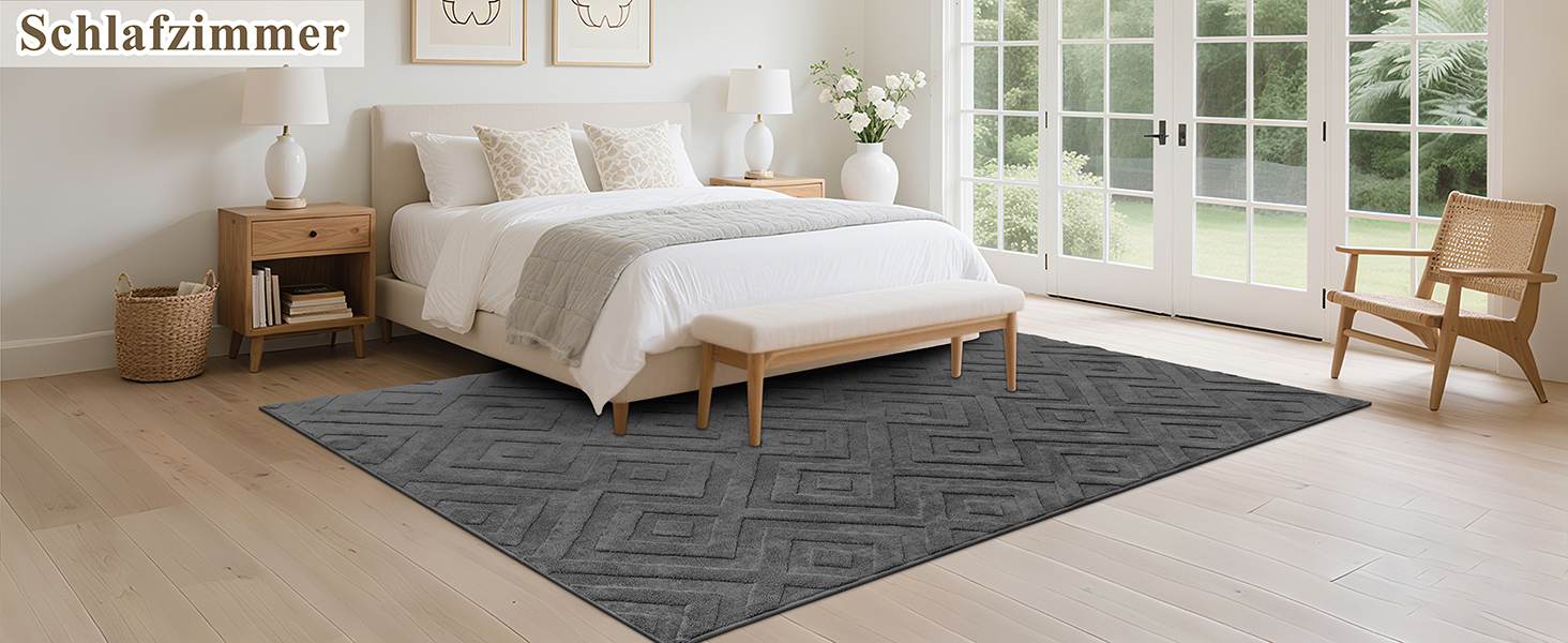 Килимок для вітальні SHACOS з коротким ворсом, сірий, 120 x 160 см. Геометричний килим з 3D ефектом, антиковзаюча підкладка, для спальні, їдальні