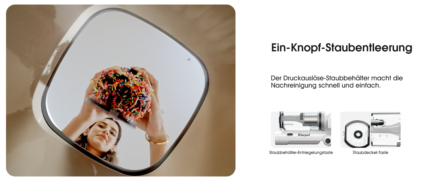 Бездротовий пилосос Klarpul 4800Pa з LED-дисплеєм та антизаплутувальною насадкою, 65 хвилин роботи, швидка зарядка 2 години, для твердих поверхонь та килимів, срібний