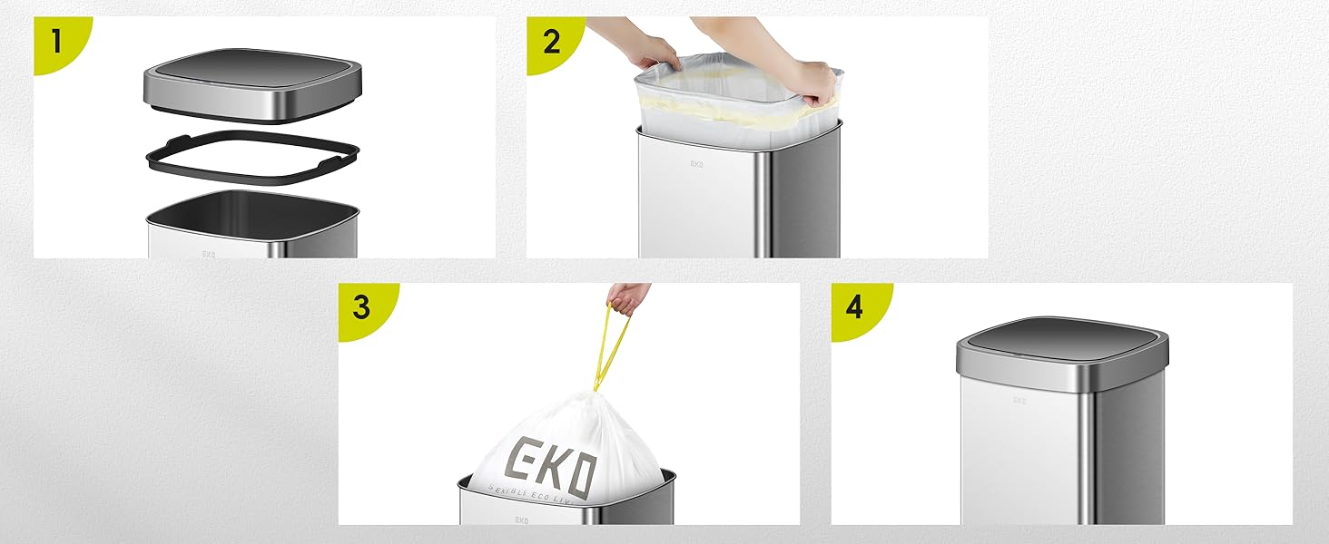 Сміттєвий бак EKO EcoSmart 80л з сенсором, нержавіюча сталь, електричний, для кухні та дому, з кришкою Soft-Close, анти-відбитки, кутовий