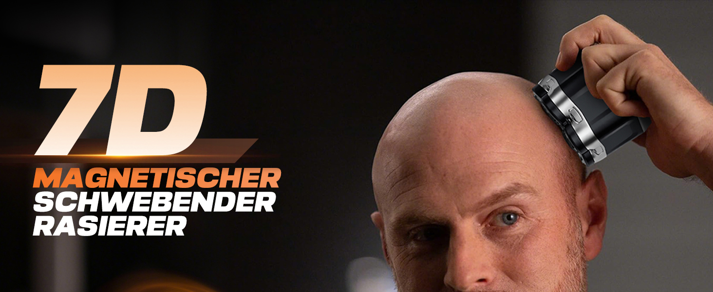 Електрична бритва для голови Glatzenrasierer Herren 7D з LED дисплеєм, водонепроникна (IPX5), чорна