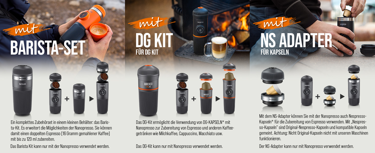 Портативна кавоварка WACACO Nanopresso, 18 Бар, ручна, для подорожей, кемпінгу та походів, оновлена версія Minipresso, помаранчева, без чохла