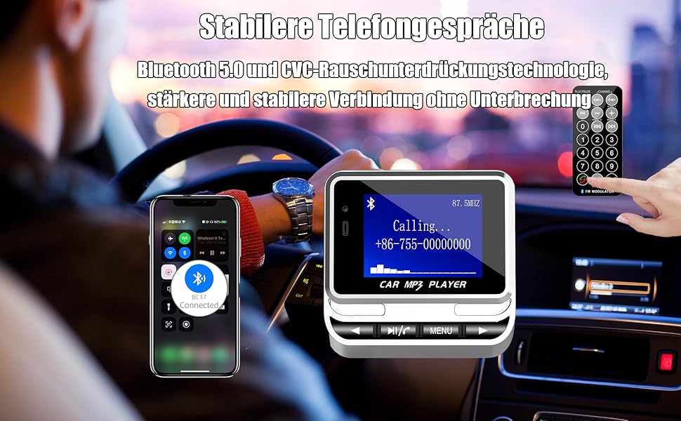 FM-трансмітер LEIDIMUS Bluetooth для авто, бездротова гарнітура, MP3-плеєр, USB-зарядка, з пультом дистанційного керування