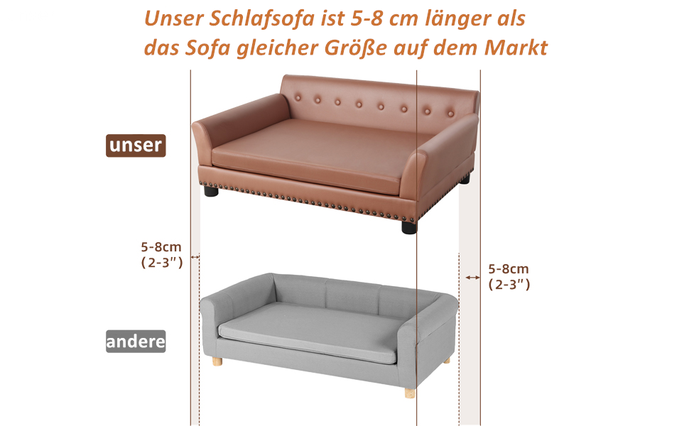 Софа для собак BingoPaw Luxus: велика ортопедична лежанка для собак XL з дихаючого водонепроникного шкірозамінника, сучасна лежанка для тварин з підголівником та дерев'яними ніжками, 120x74x40 см (колір: коричневий)