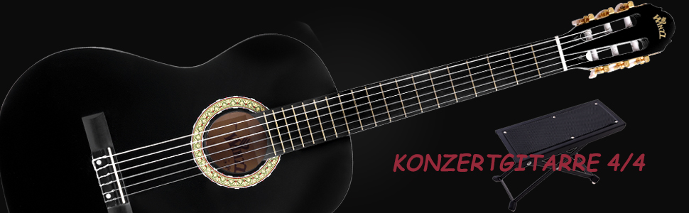 Класична гітара Winzz 4/4 для дорослих та дітей (від 11 років), набір для початківців - Чорний глянцевий (39 дюймів)