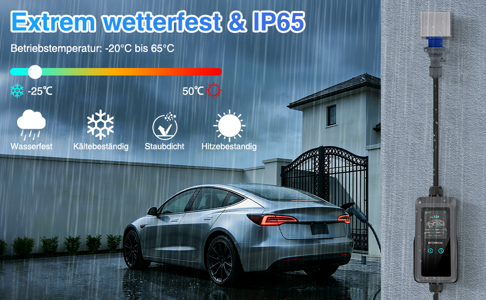 Зарядний кабель Type 2 Schuko 3.68kW 6-16A для електромобіля та PHEV, 7м, з LCD дисплеєм, IP65