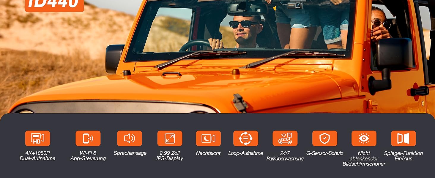 iZEEKER 4K Автомобільний відеореєстратор (Dashcam) з Wi-Fi, 32GB SD-карткою, двоканальний запис 4K+1080P, IPS-дисплей 2.99', Нічне бачення, G-сенсор, Запис по колу, Паркувальний режим 24/7