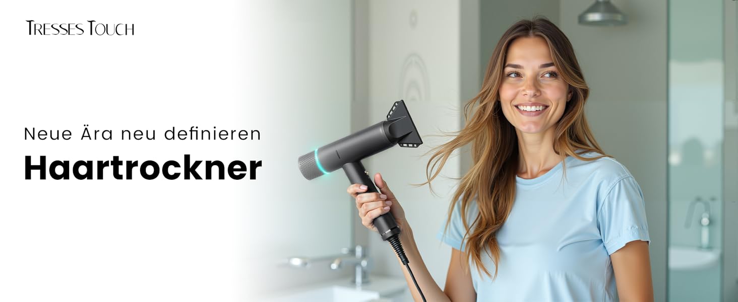 Іонізатор для волосся Föhn - високошвидкісний фен з насадкою-дифузором для жінок та чоловіків, 3 режими/2 швидкості, легкий, рівномірне тепло, тихий, чорний (сірий)