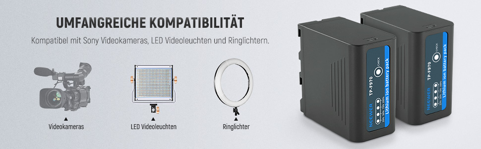 Зарядний пристрій NEEWER Micro USB для акумуляторів Sony NP-F550/F750/F960/F970, NP-FM50/FM70/FM90, QM71D, 91D, NP-F500H/F55H (2 шт. NP-F970)