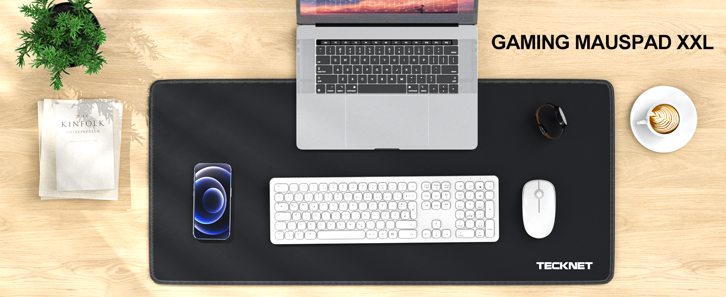 TECKNET XXL килимок для миші Speed Gaming, 900x400 мм, чорний, для геймерів, вологостійкий, з покращеною поверхнею для точності та швидкості, з неслизькою гумовою основою