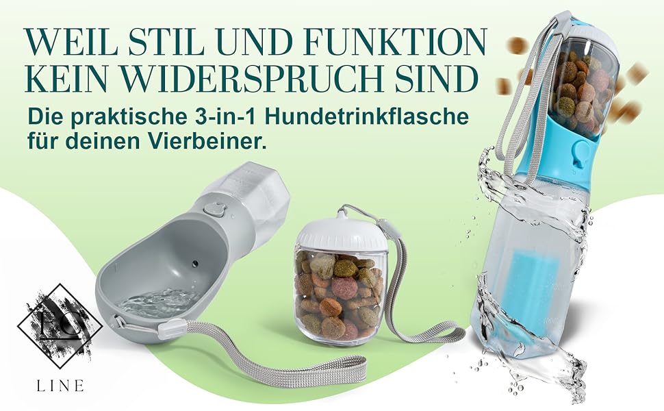 Поїлка для собак на прогулянці 300 мл - 3-в-1 (поїлка та миска) | Без витоку, BPA-free, з функцією повторного наповнення | Вода для маленьких та середніх собак сірого кольору 300 мл
