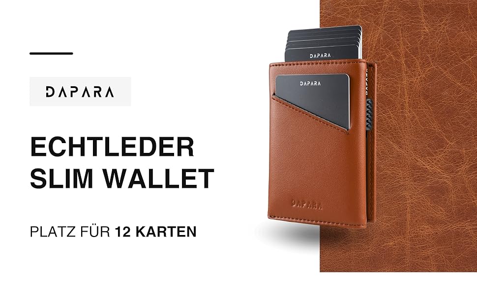 Чоловічий шкіряний гаманець Leder: тонкий, з відділенням для монет та RFID-захистом, вміщує 12 карт, колір коньяк