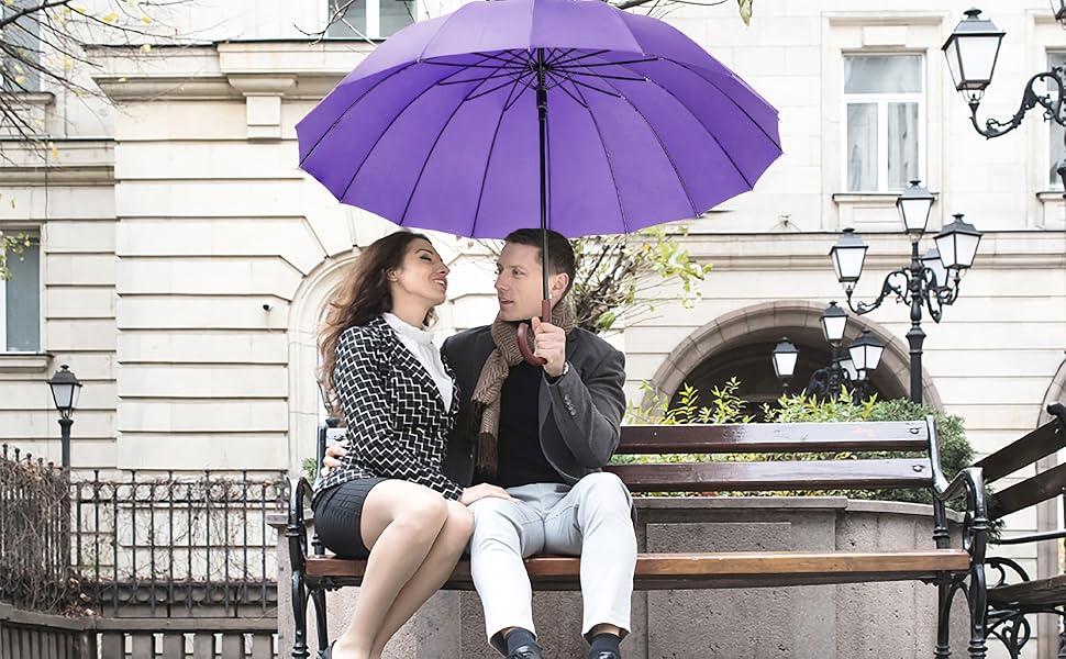 Royal Walk Automatic Travel Golf Umbrella - 54 inch / 140cm - Windproof, Waterproof, Large Size for 2 People - Classic Design, Wooden Handle, Unisex