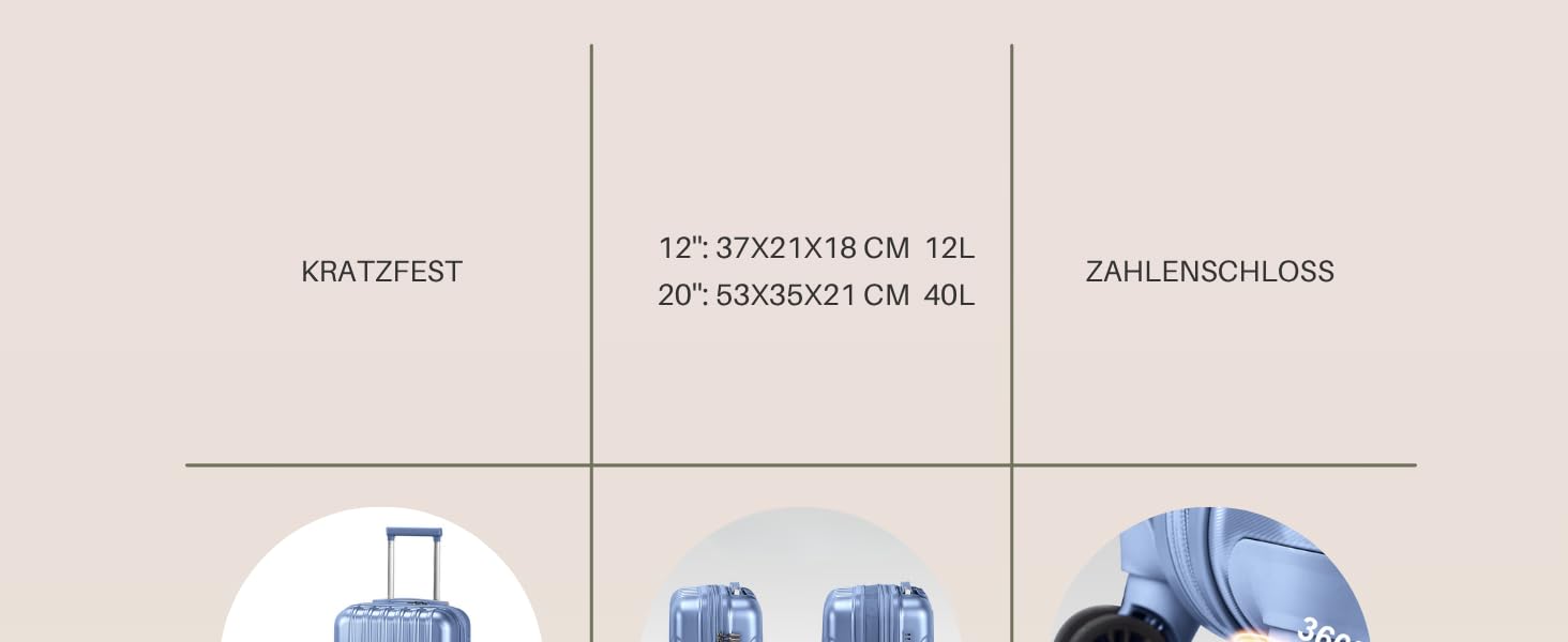 Набір валіз LALAHO 3 шт. з жорстким корпусом, великий дорожній набір, валізи з колесами, ABS+PC, ручна поклажа, набір валіз з жорстким корпусом, м'ятно-зелений (сіро-блакитний)