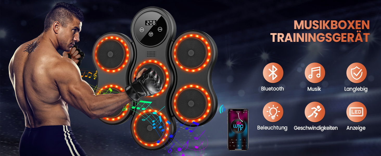 Музична боксівська машина IERAKOR з LED-підсвічуванням, Bluetooth, 9 режимів швидкості, для дорослих та дітей, чорна