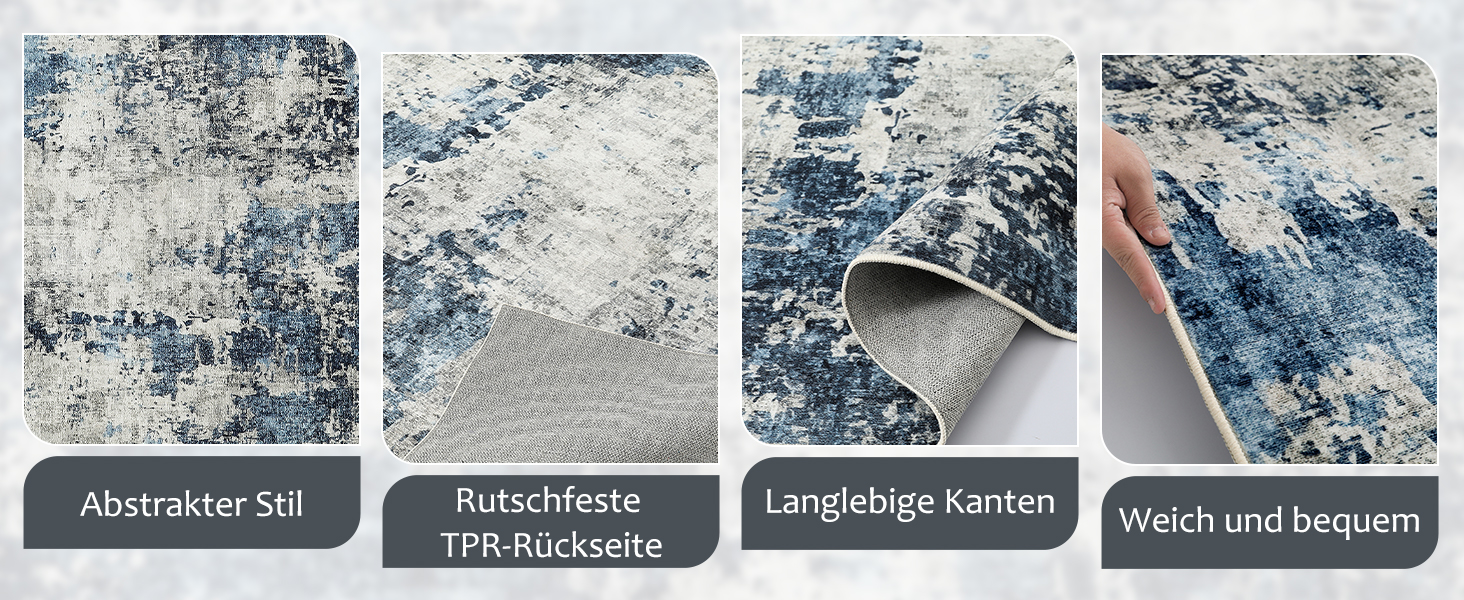 Килим для вітальні 160x230 см, блакитний, вінтажний, з коротким ворсом, абстрактний дизайн, легко миється, антиковзаючі килими для спальні