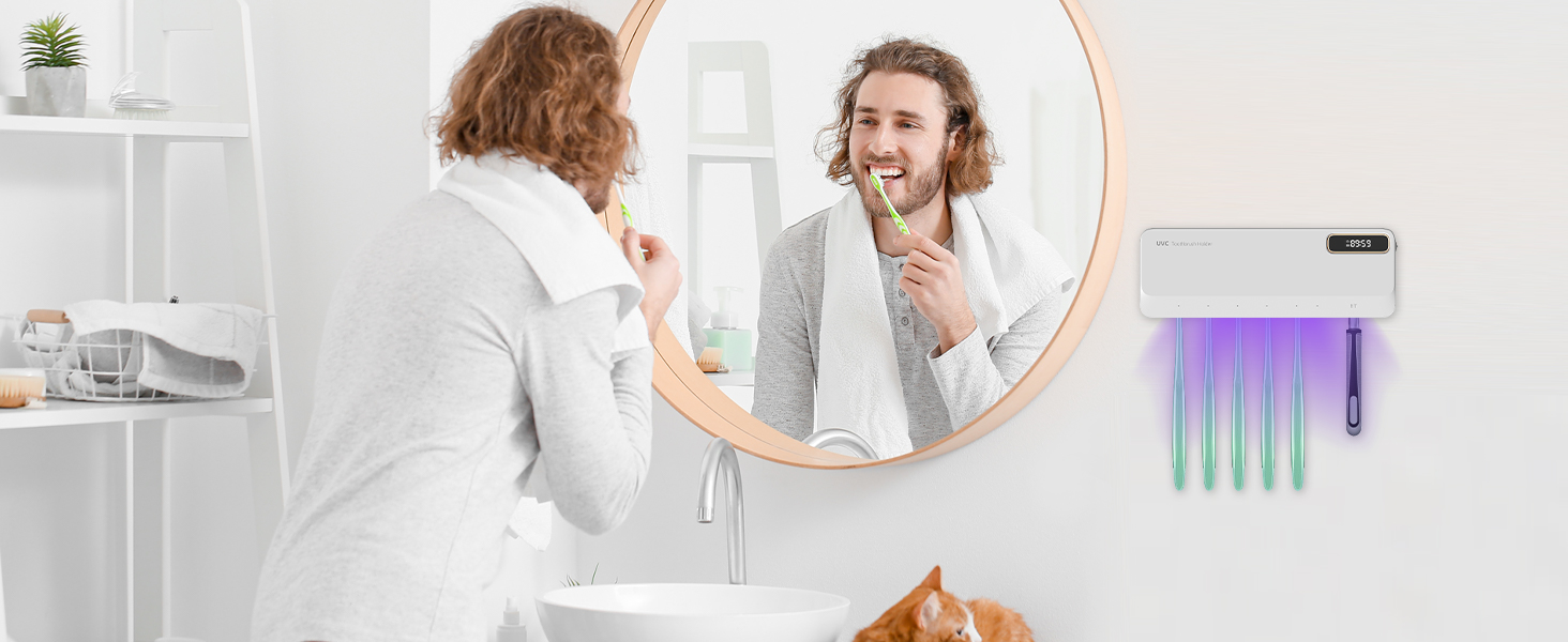Утримувач для зубних щіток настінний з УФ дезінфекцією, електричний для зубних щіток, USB зарядний, 2000mAh, 3 режими, для дому, ванної кімнати, душу (білий)