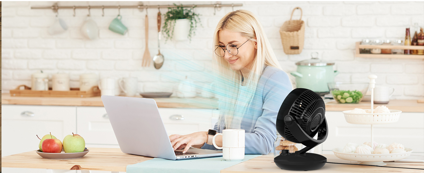 WOWDSGN Вентилятор для дому: тихий настільний циркулятор повітря 24dB, 3 швидкості, 100°/80° осциляція, чорний Xd-1586fc