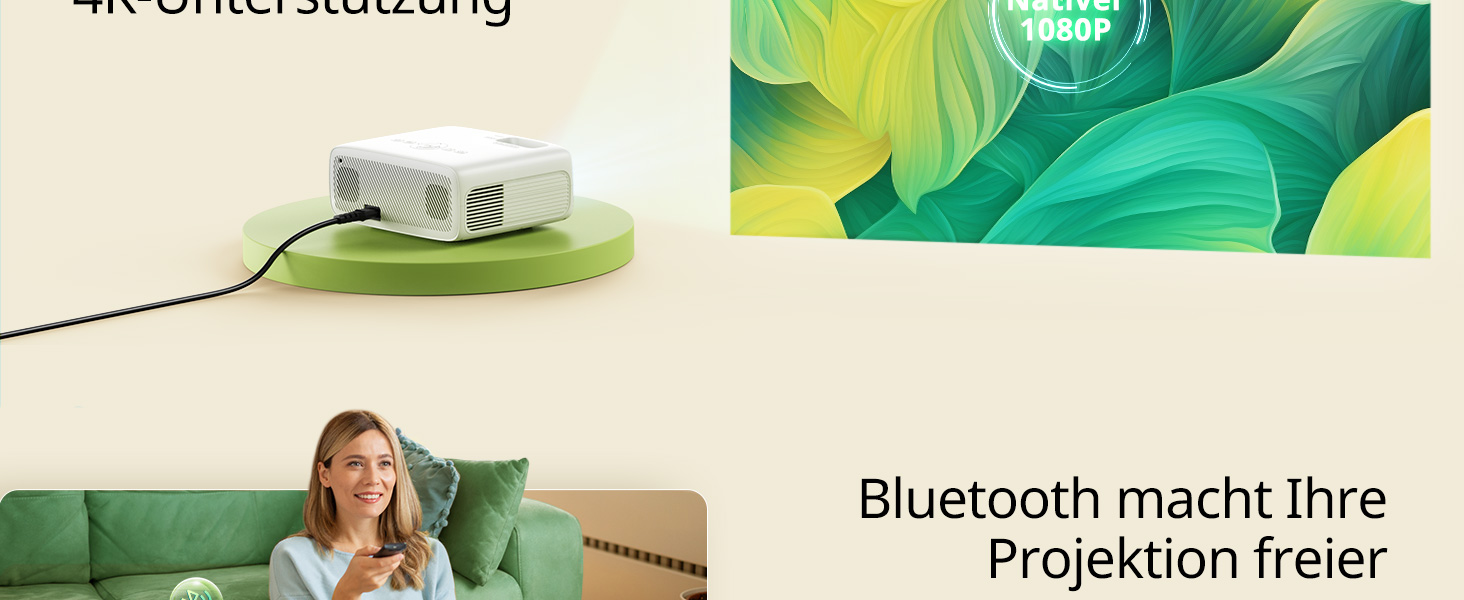 Портативний проєктор Yoton Mini Beamer Wi-Fi6/Bluetooth 5.4 з бездротовою трансляцією екрану (Android/iOS), підтримка 1080P, автоматична корекція трапецеїдальних спотворень, HDMI, Native 720P, білий