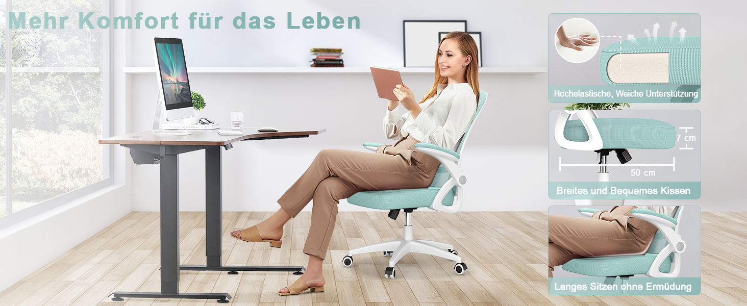 Офісний стіл Bürostuhl Rattantree: ергономічний крісло з підтримкою попереку, регульовані підлокітники, регулювання висоти, поворотне крісло з дихаючою спинкою для офісу та робочого кабінету, зелений