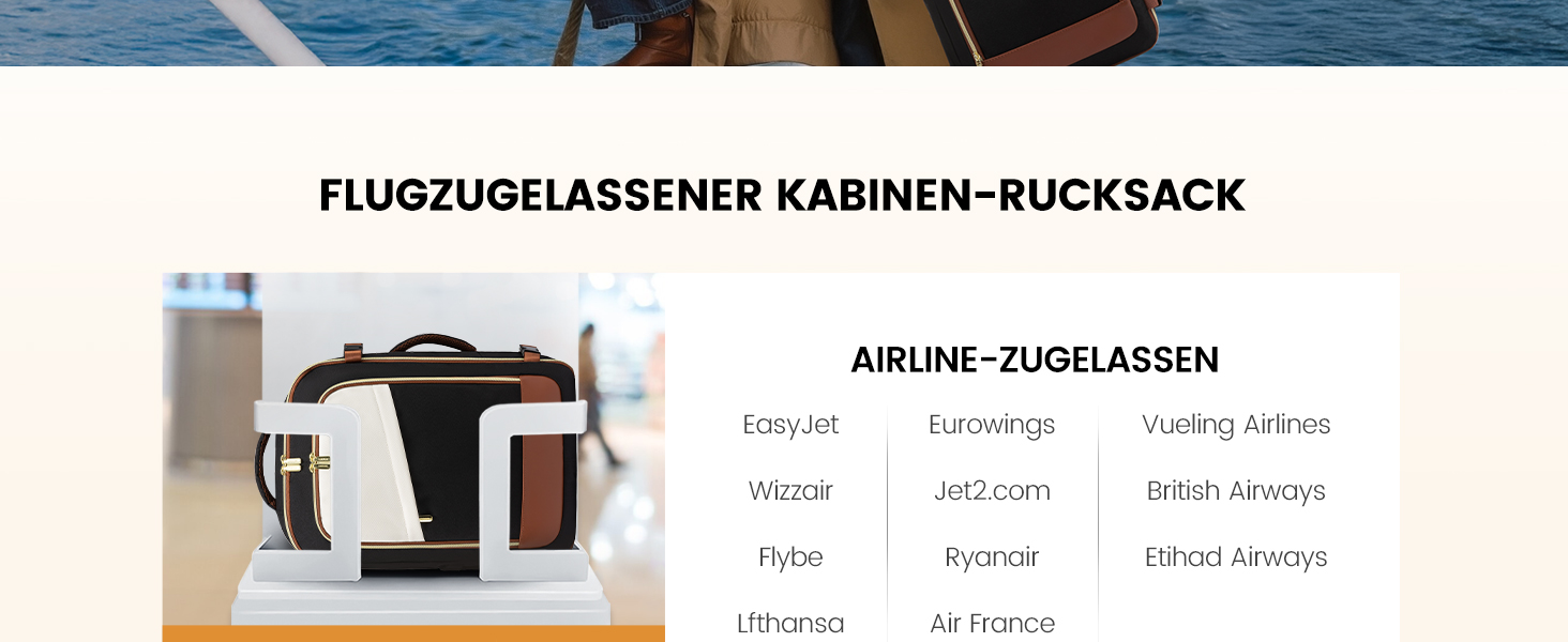 Рюкзак для ручної поклажі LOVEVOOK 45x36x20, 32L, чорний. Підходить для Ryanair, Eurowings, Wizz Air. З антикрадіжною кишенею.