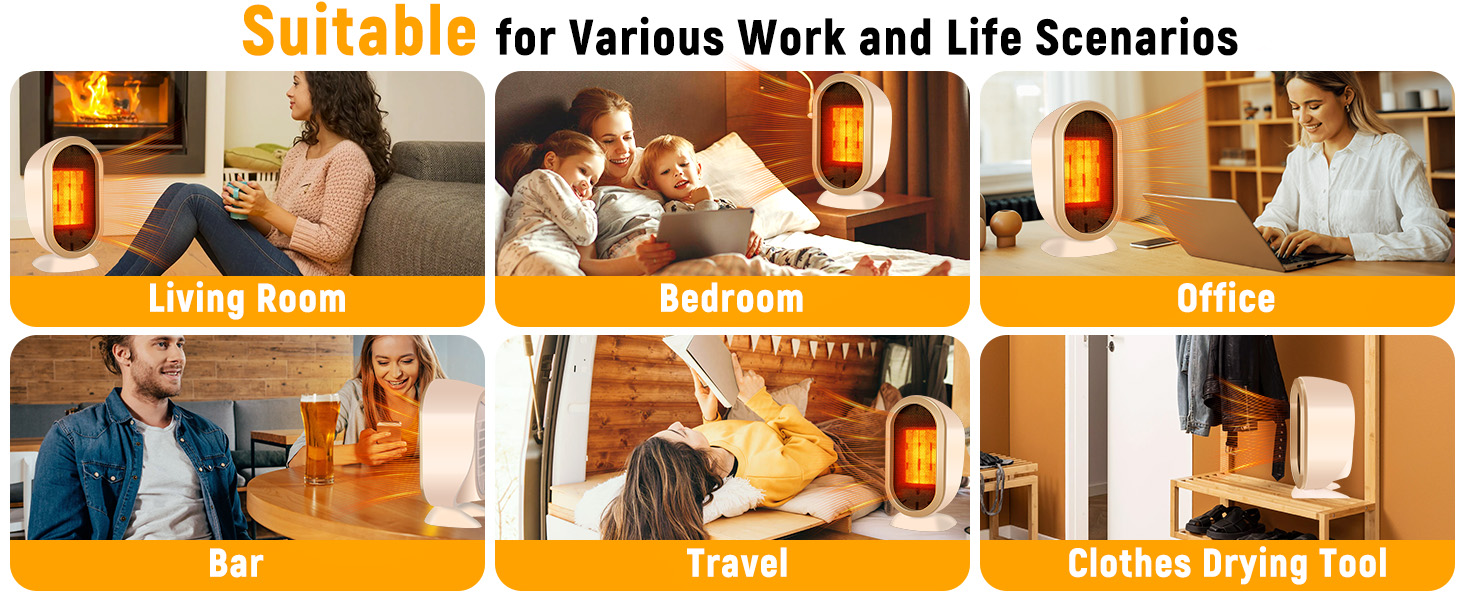 Електричний обігрівач Feebee: енергозберігаючий, тихий, 800/1200W, портативний, з контролем температури та захистом від перегріву та перекидання. Підходить для спальні, дому, офісу. (Білий, Бежевий)