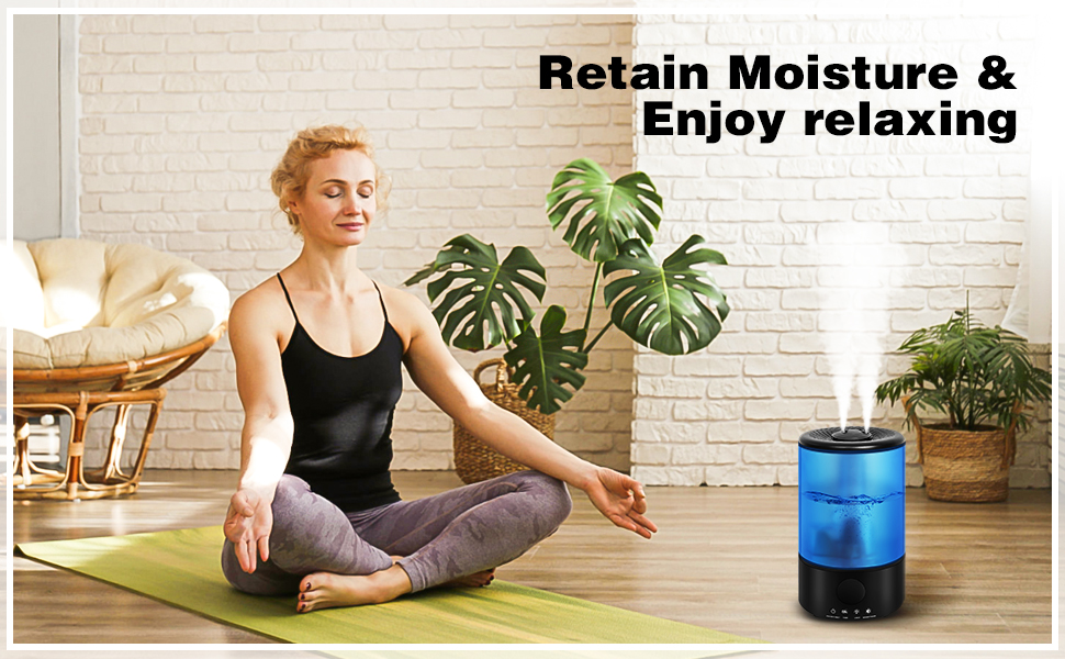 Зволожувач повітря для спальні Top-Fill, 3.2L, 360° Cool Mist, для дитячої кімнати та рослин, ультра-тихий, автоматичне відключення (блакитний)