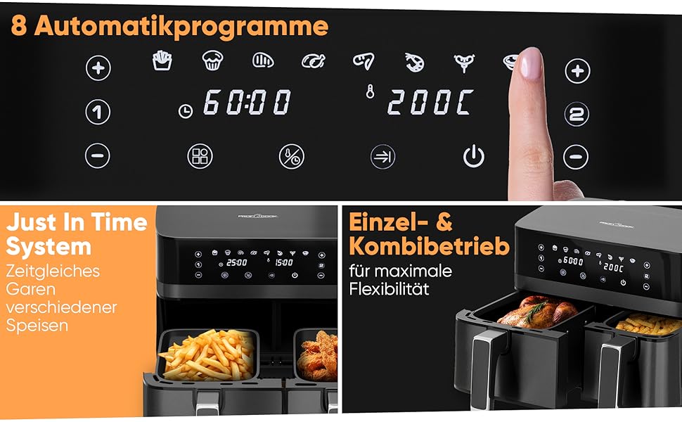 Фритюрниця ProfiCook з подвійними камерами, 9 літрів | Без олії | Airfryer | PC FR 1295 H