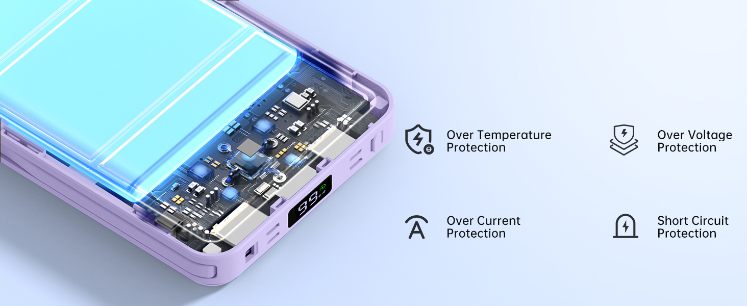 Power Bank Azmuth MagSafe 10000mAh для iPhone з LED дисплеєм, бездротова зарядка, білий (фіолетовий)