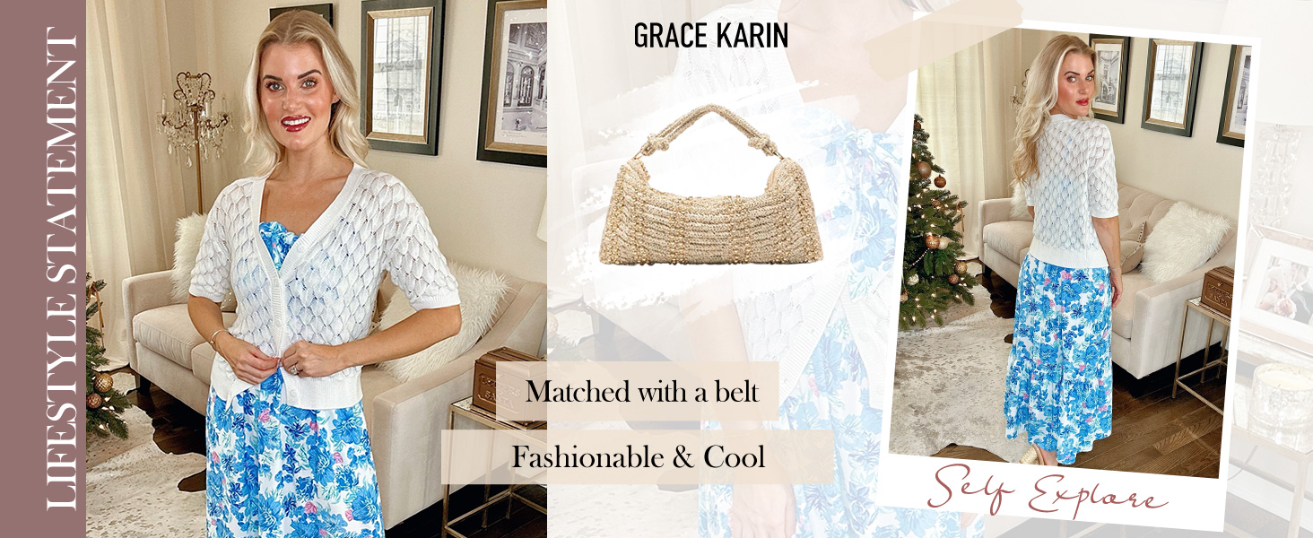 Кардиган Grace Karin короткий бежевий, повсякденний та елегантний, з ґудзиками - S