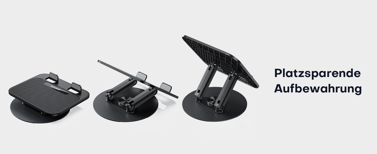 Підставка для ноутбука OMOTON, міцна металева основа, 360° обертання, складана ергономічна підставка для ноутбука – для 15-дюймових MacBook та ноутбуків – класичний чорний колір