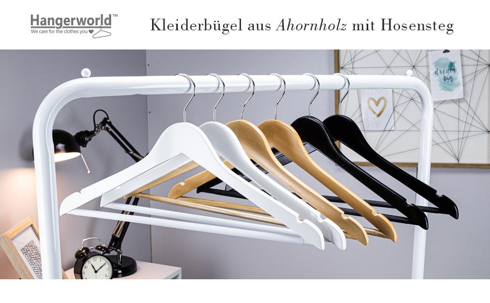 Дерев'яні вішалки для одягу Hangerworld, 10 шт., з антиковзним вигином для штанів та поворотним гачком 360°, ширина 45 см, для сорочок, блузок, светрів, курток та штанів/спідниць