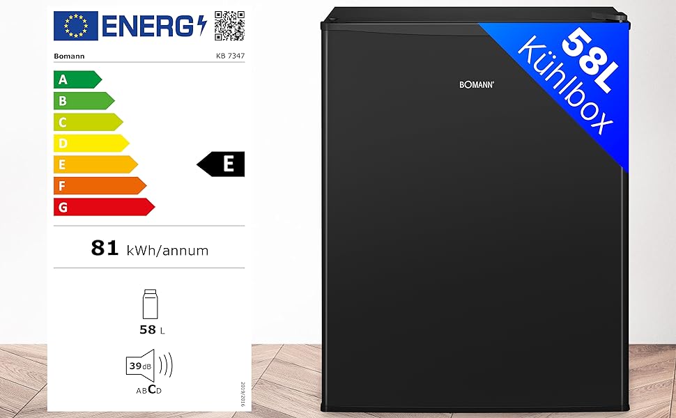 Міні-холодильник Bomann 58 л з 2 скляними полицями, регулювання температури, чорний (KB 7347, 2023)