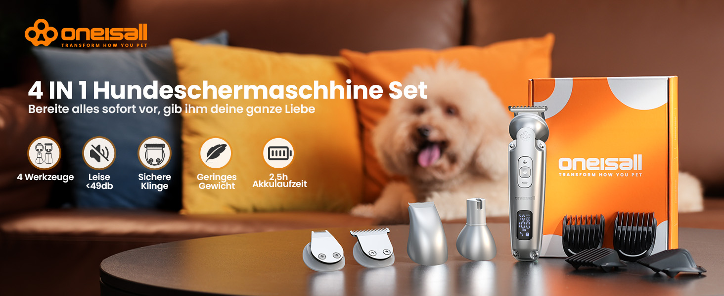 Професійна машинка для стрижки собак та котів Oneisall 2-в-1 з тримером для лап, для довгошерстих та сплутаних порід, потужна машинка для грумінгу