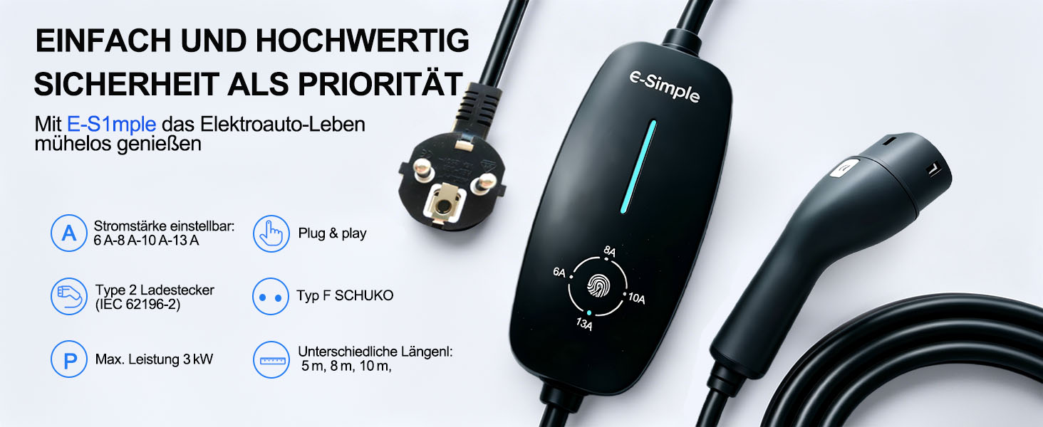 Зарядний пристрій для електромобіля Type 2 (Schuko), 5м, 3кВт, 6-13А з захисним кожухом від дощу