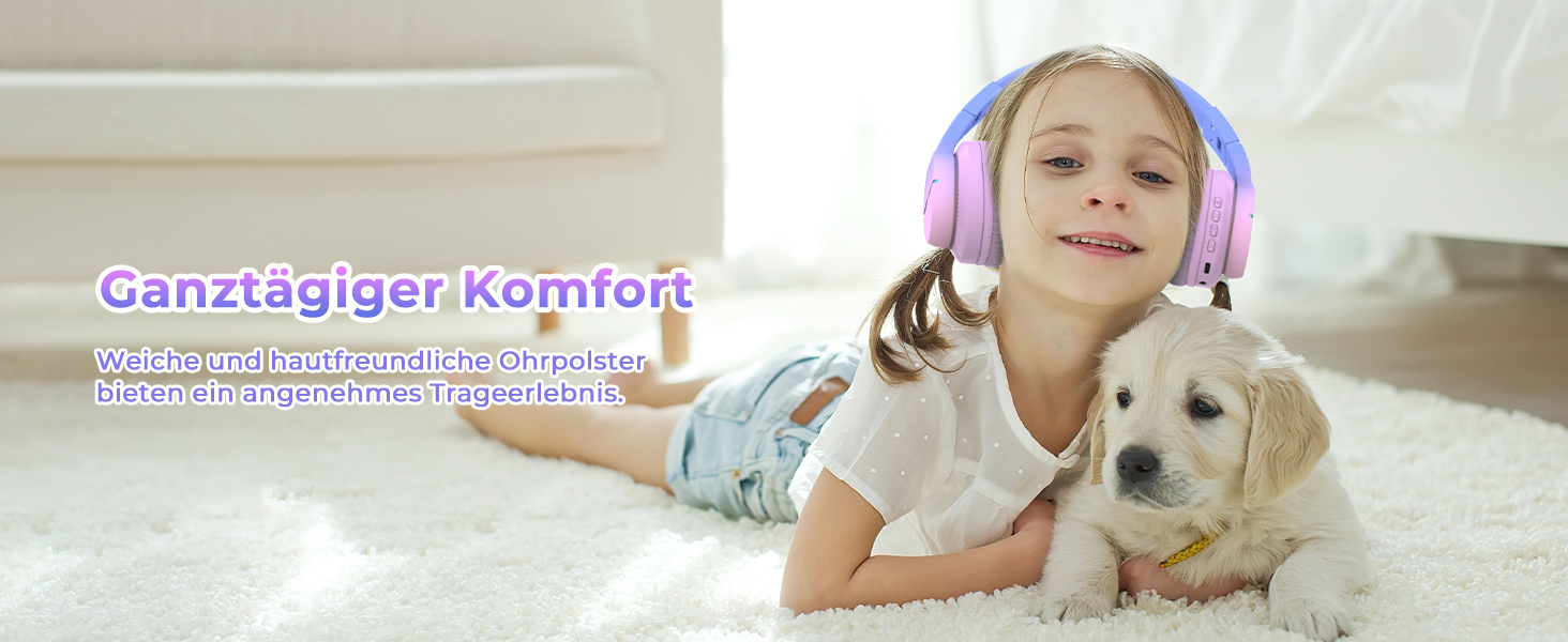 iClever Бездротові навушники для дітей з LED-підсвічуванням, Over-Ear, Bluetooth 5.2, мікрофон, рожевий градієнт, час роботи 85 годин